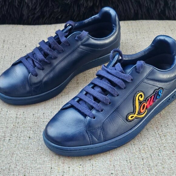 Louis Vuitton Men Shoes Blue Luxembourg Sneaker Leather Made in Italy Size 6 - Picture 3 of 12